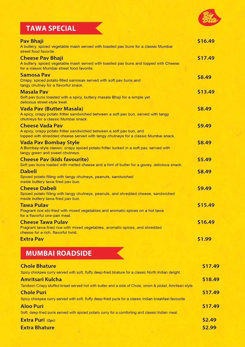 Menu, Bigbite Bella Vista