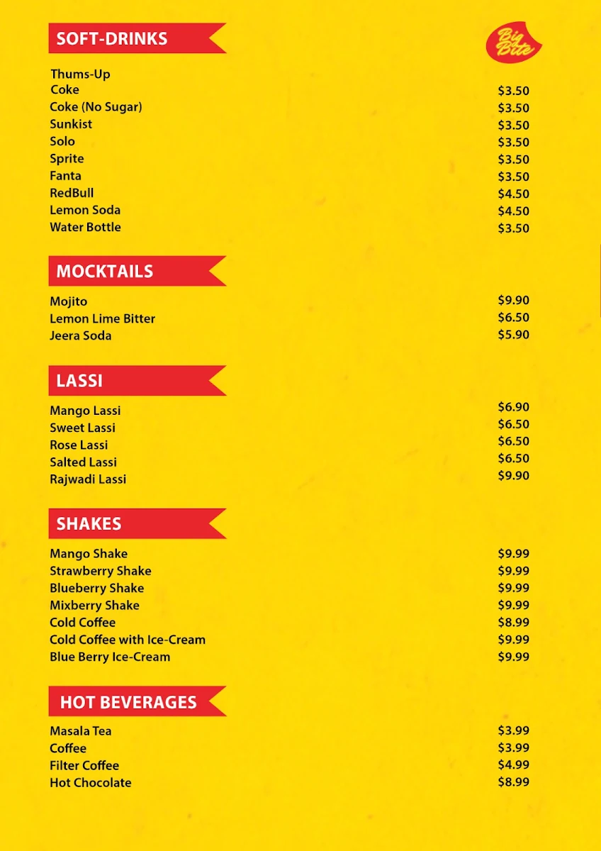 Menu, Bigbite Bella Vista