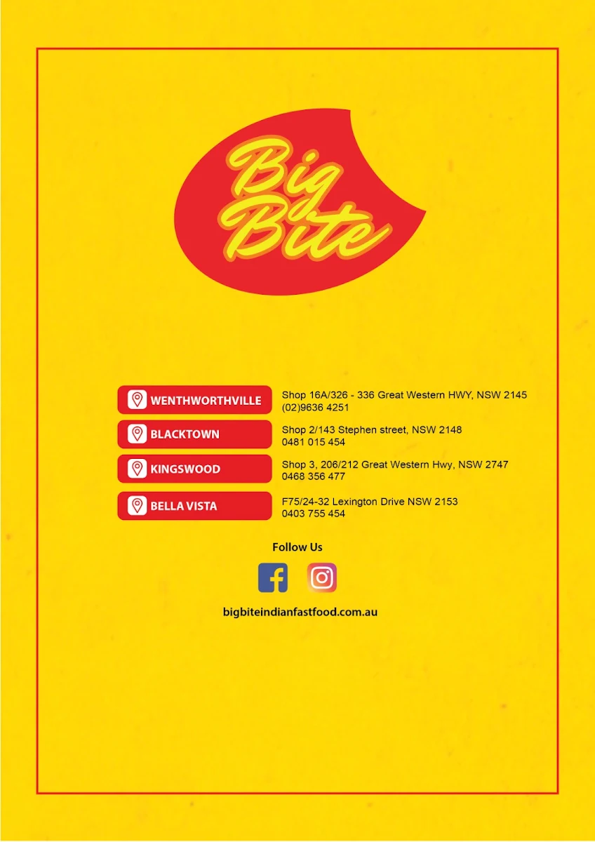 Menu, Bigbite Bella Vista