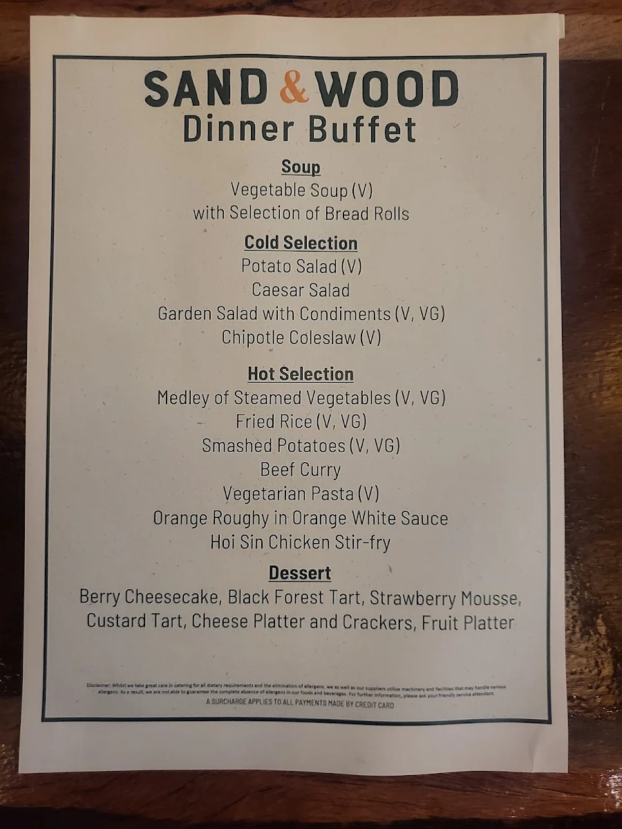 Menu, Sand & Wood Restaurant