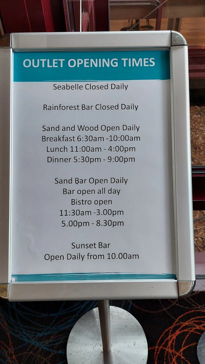 Menu, Sand & Wood Restaurant