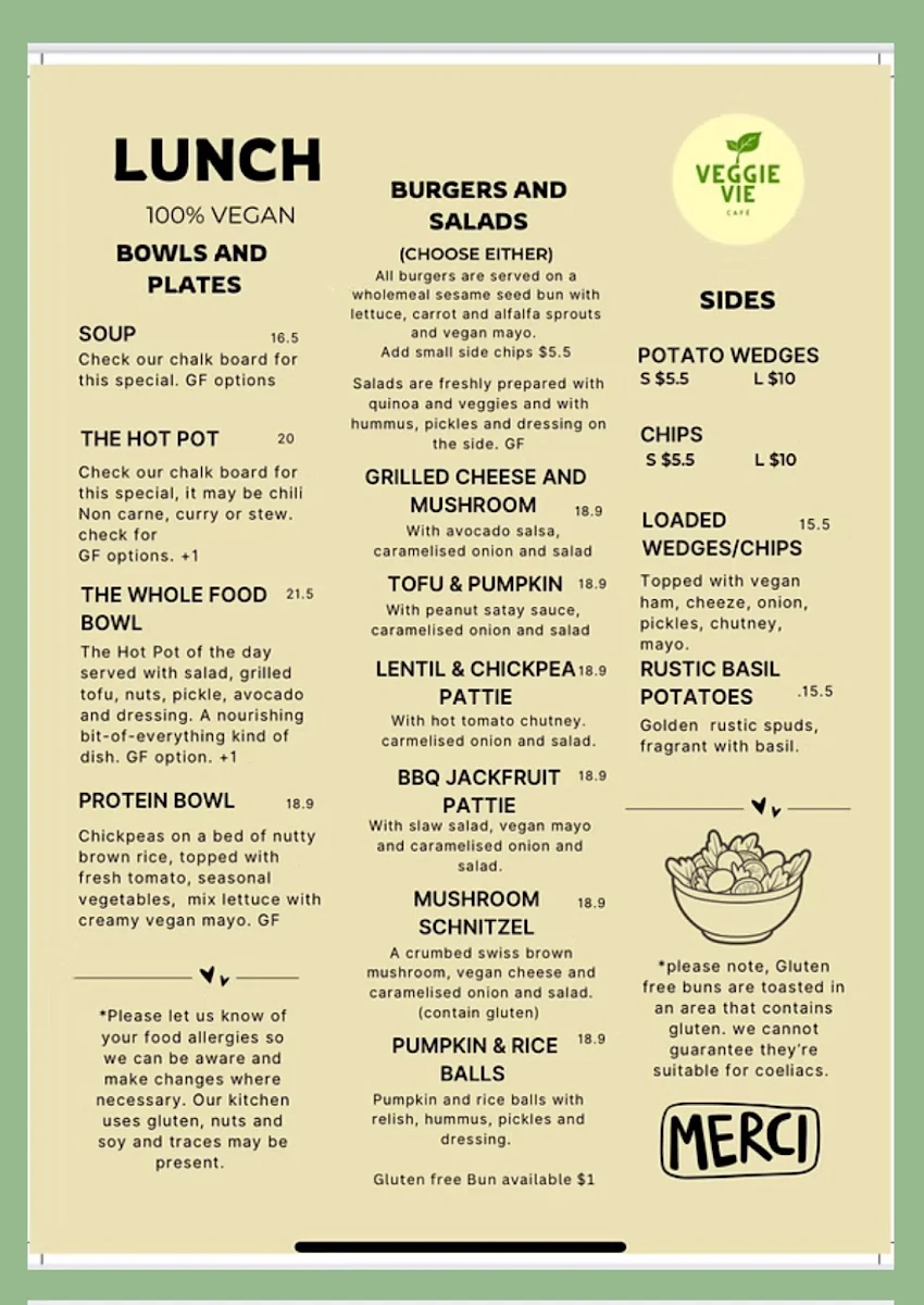 Menu, Veggie Vie city