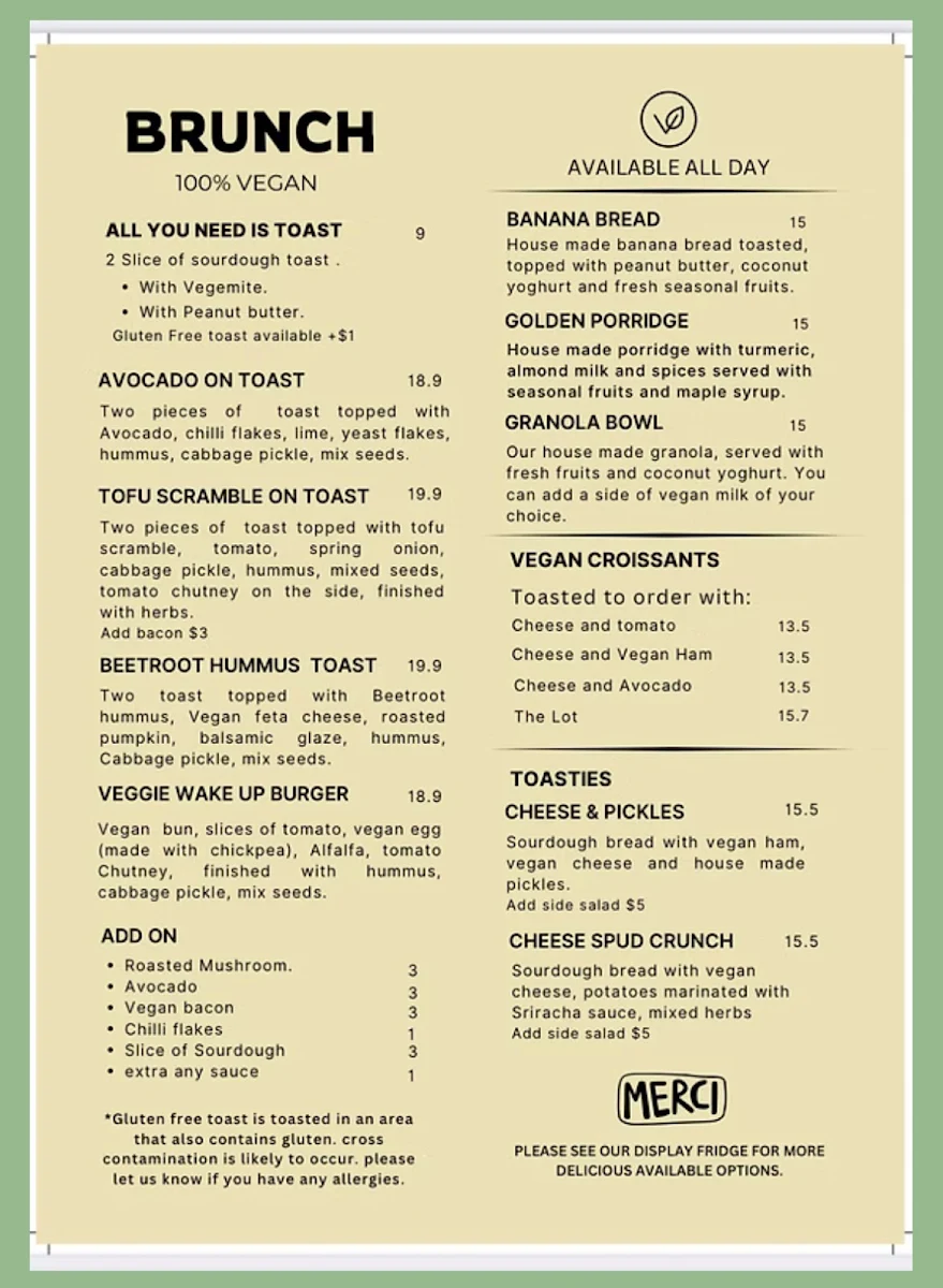 Menu, Veggie Vie city