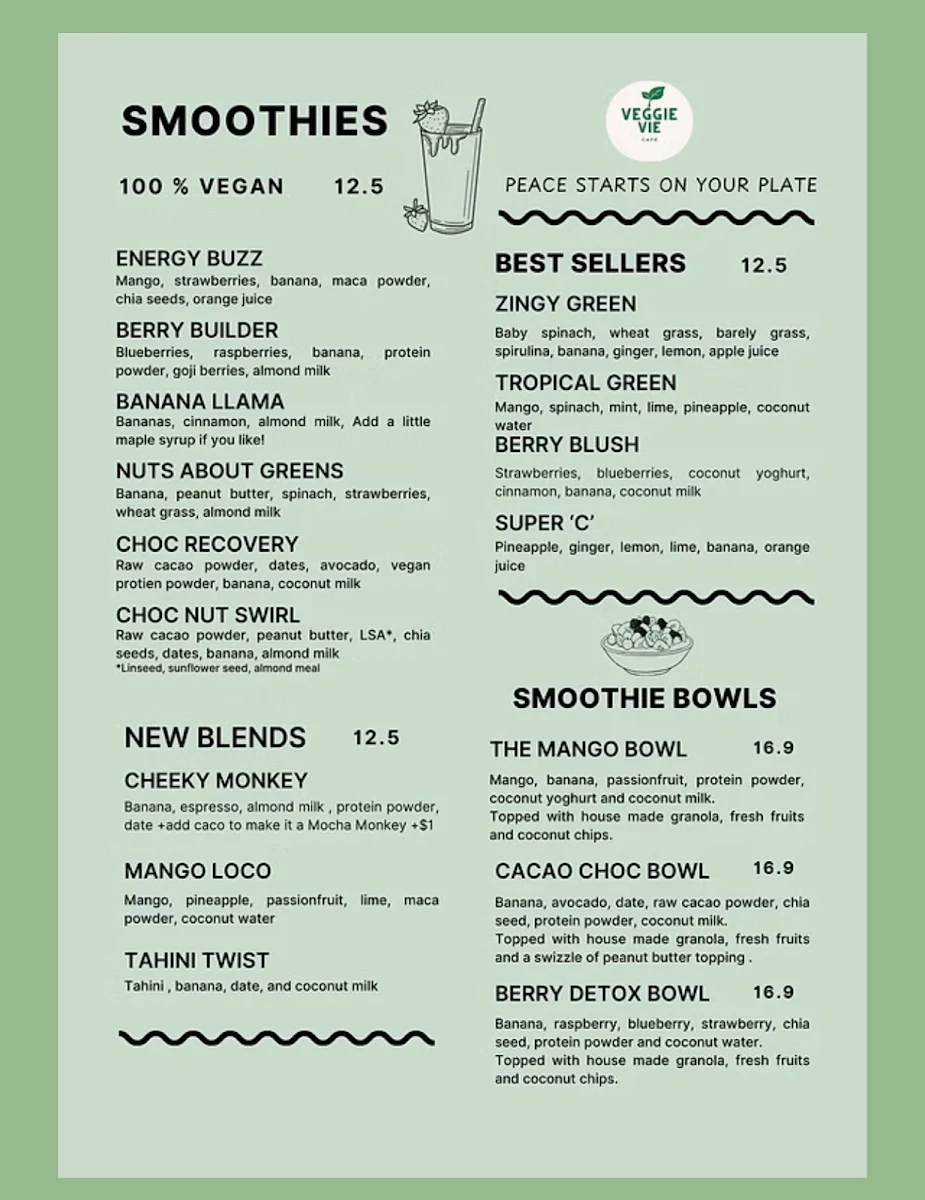 Menu, Veggie Vie city