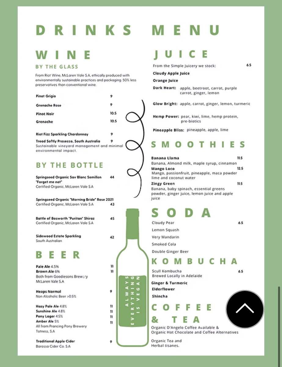 Menu, Veggie Vie city