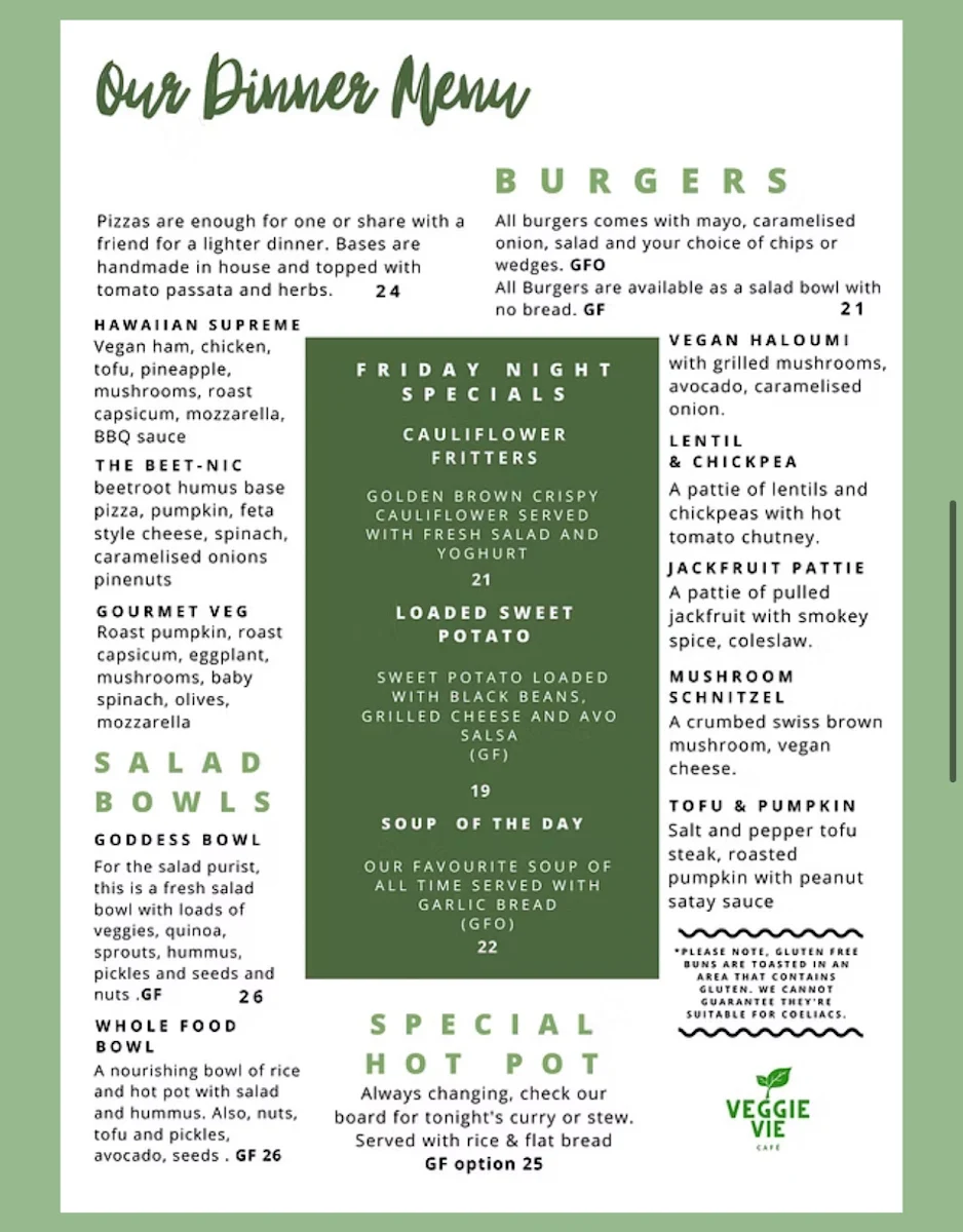 Menu, Veggie Vie city