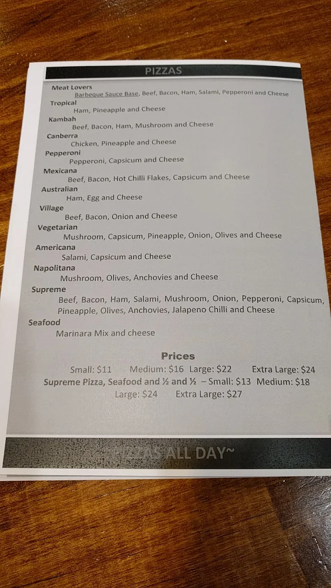 Menu, Kambah Village Pizza & Take Away