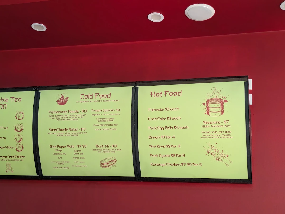 Menu, The Boba Shack