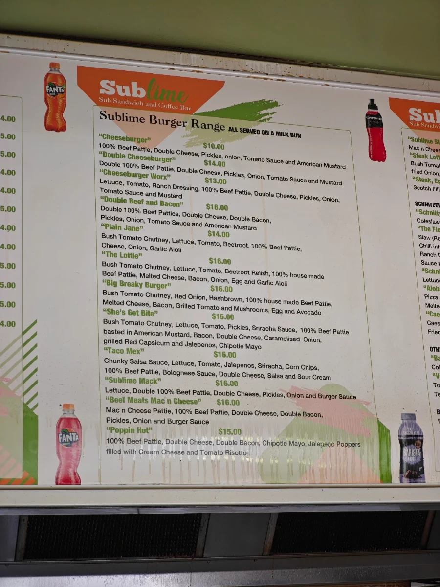 Menu, Sublime Narooma