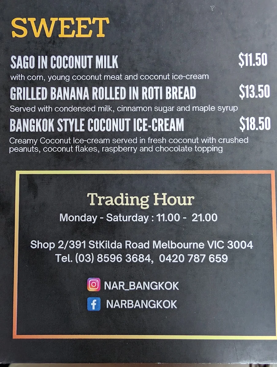 Menu, Nar Bangkok | Modern Thai