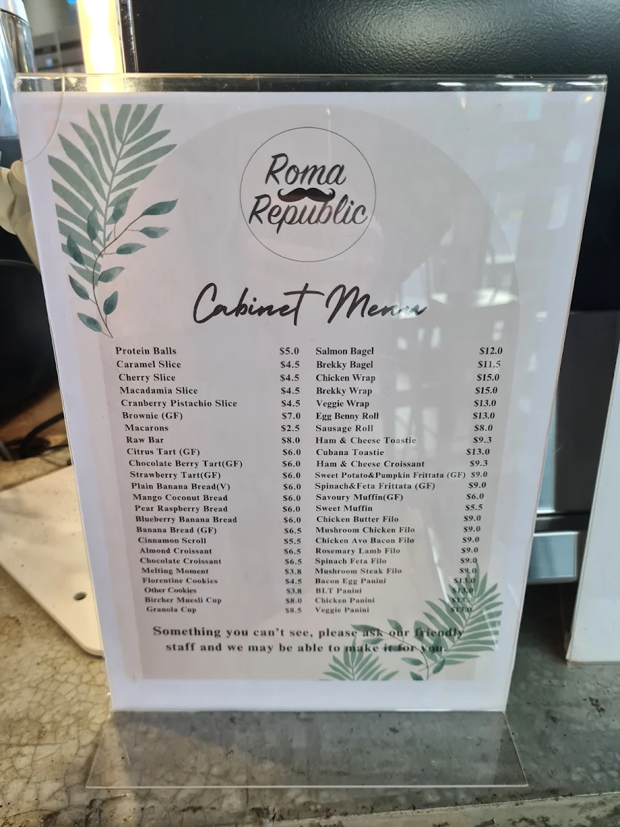 Menu, Roma Republic Subiaco