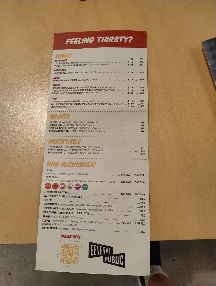 Menu, General Public Ipswich