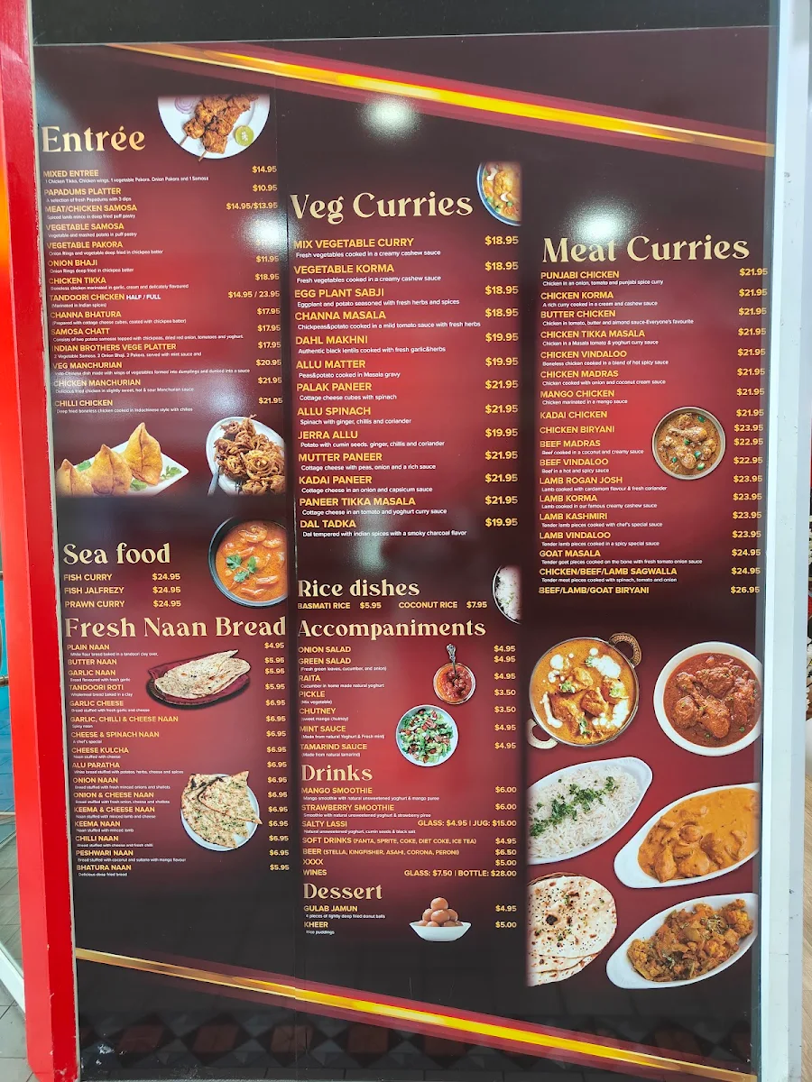Menu, Indian Brothers Restaurant