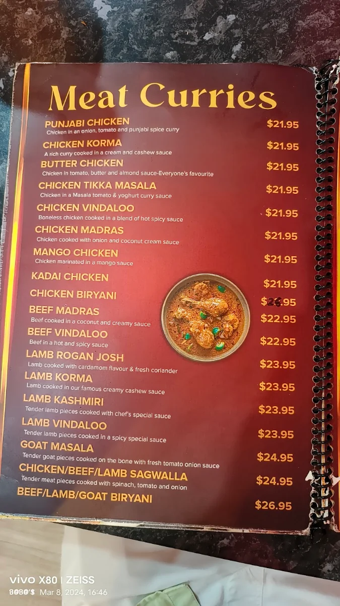 Menu, Indian Brothers Restaurant