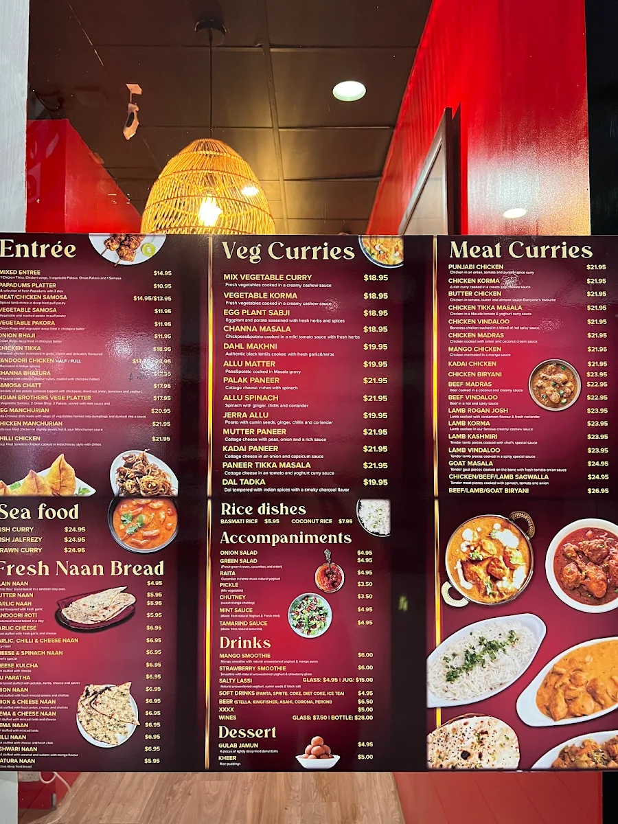 Menu, Indian Brothers Restaurant
