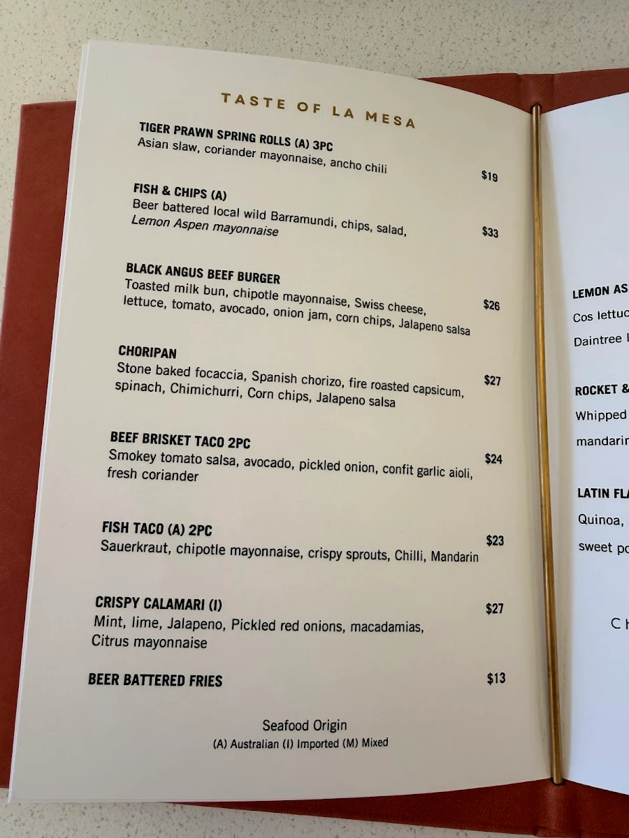 Menu, La Mesa