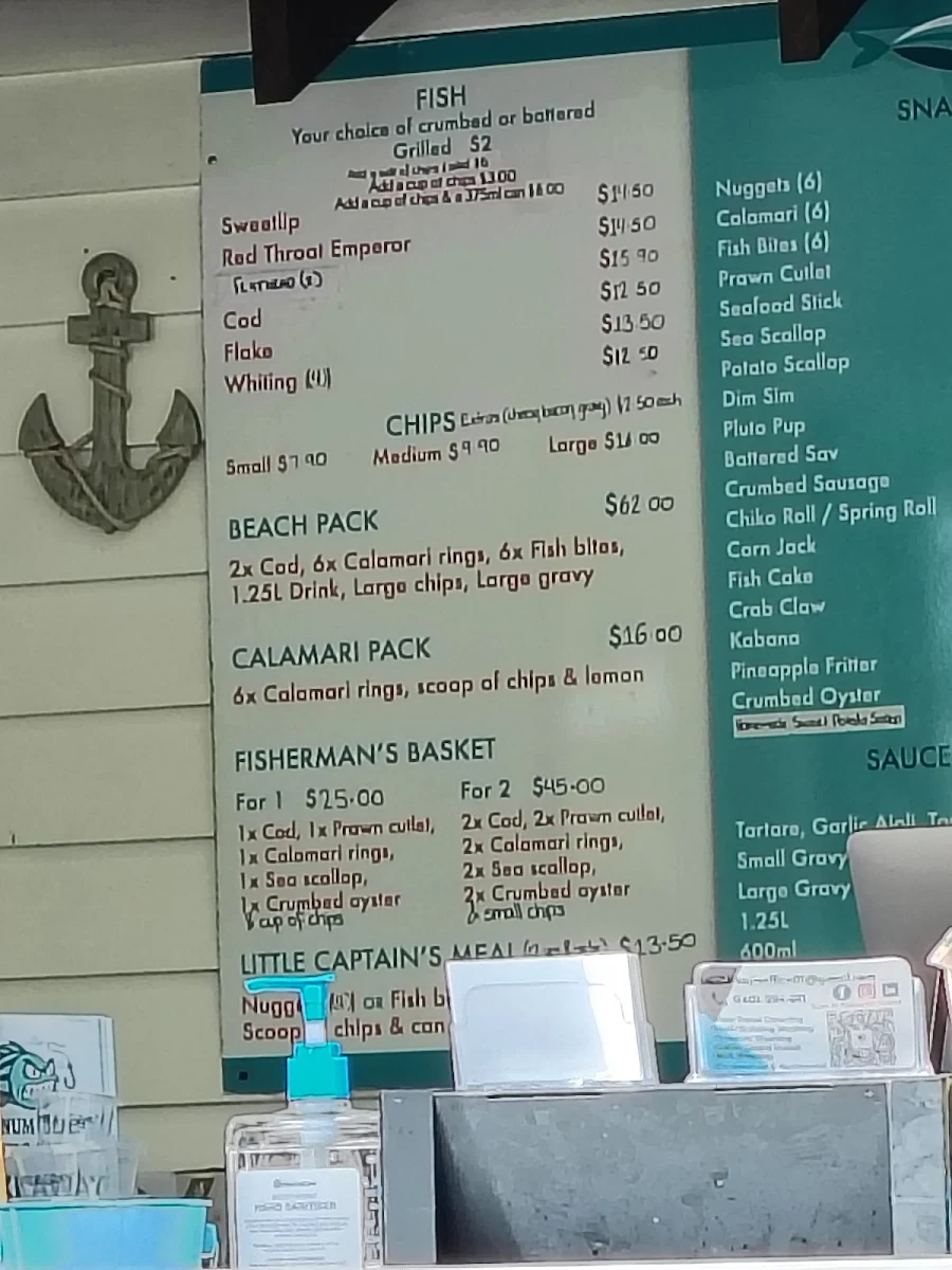 Menu, Tannum Beach Fish & Chips
