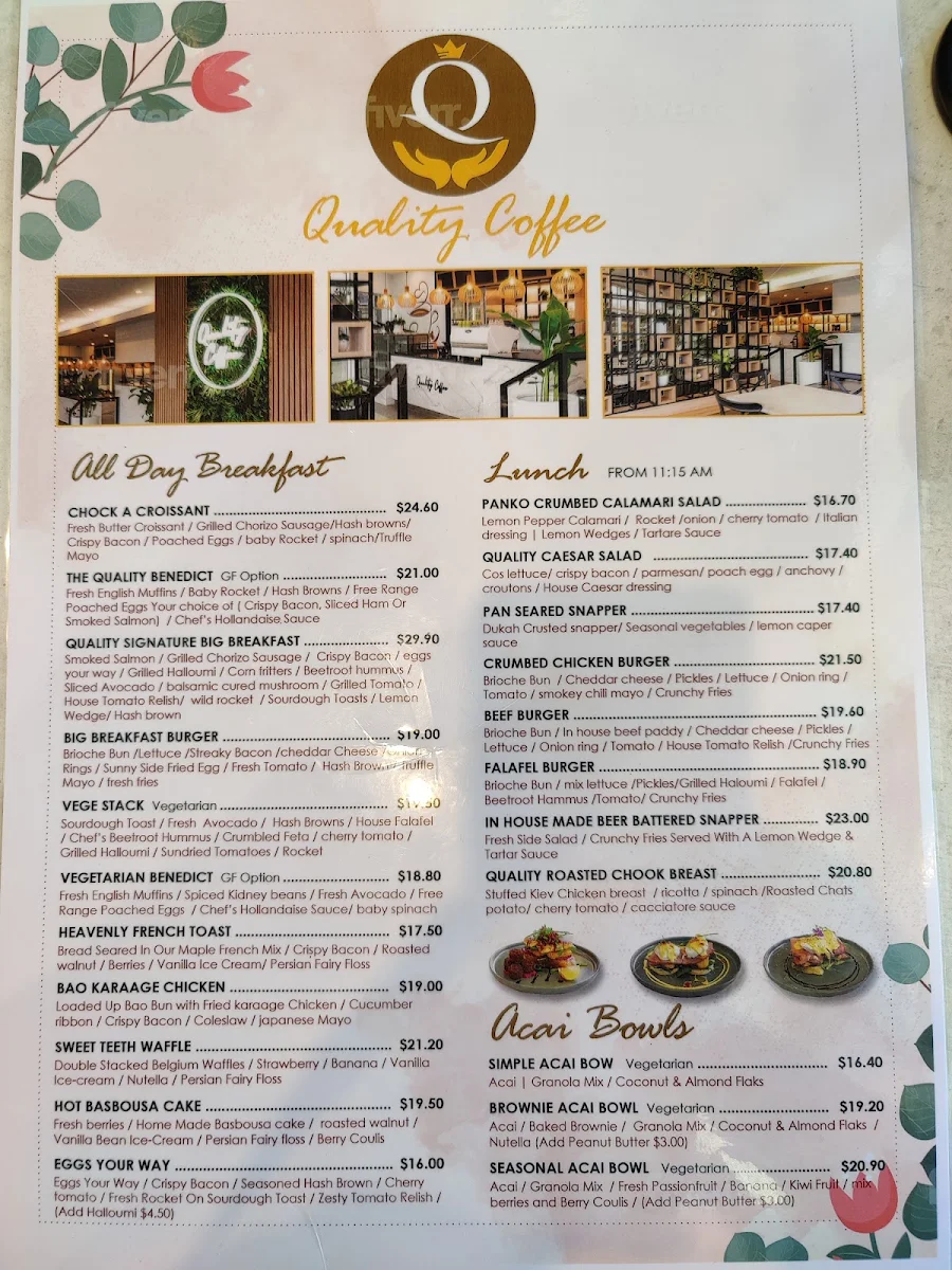 Menu, Quality Coffee