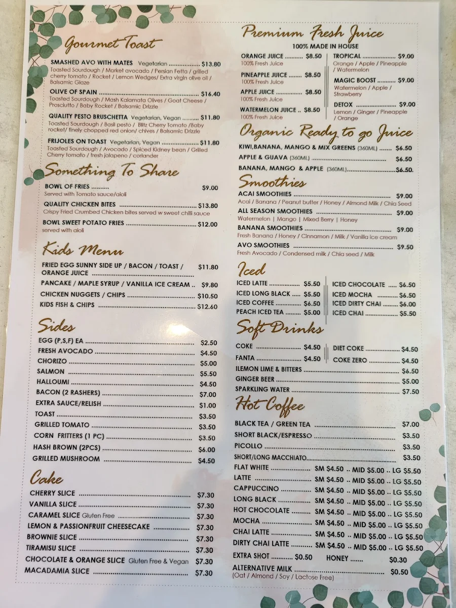 Menu, Quality Coffee
