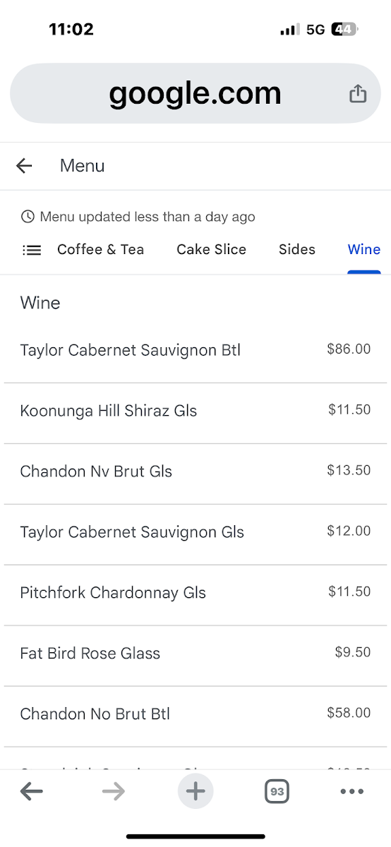 Menu, Quality Coffee