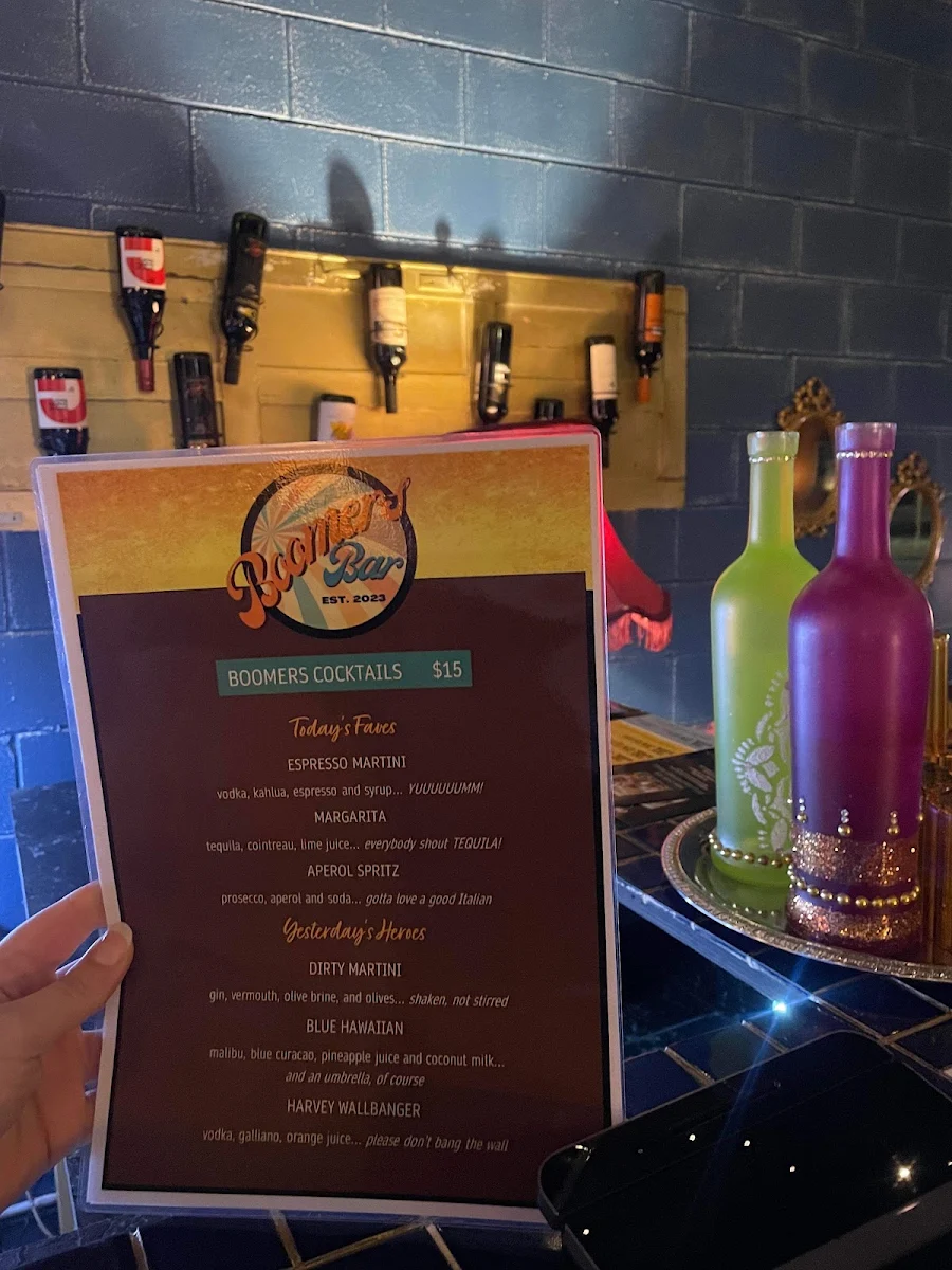 Menu, Boomers Bar and Kitchen