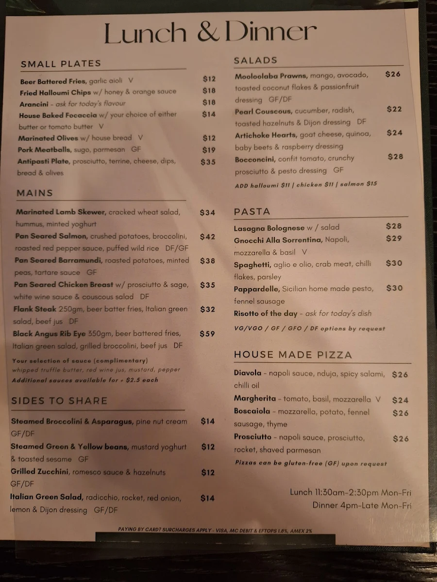 Menu, Isles Lane