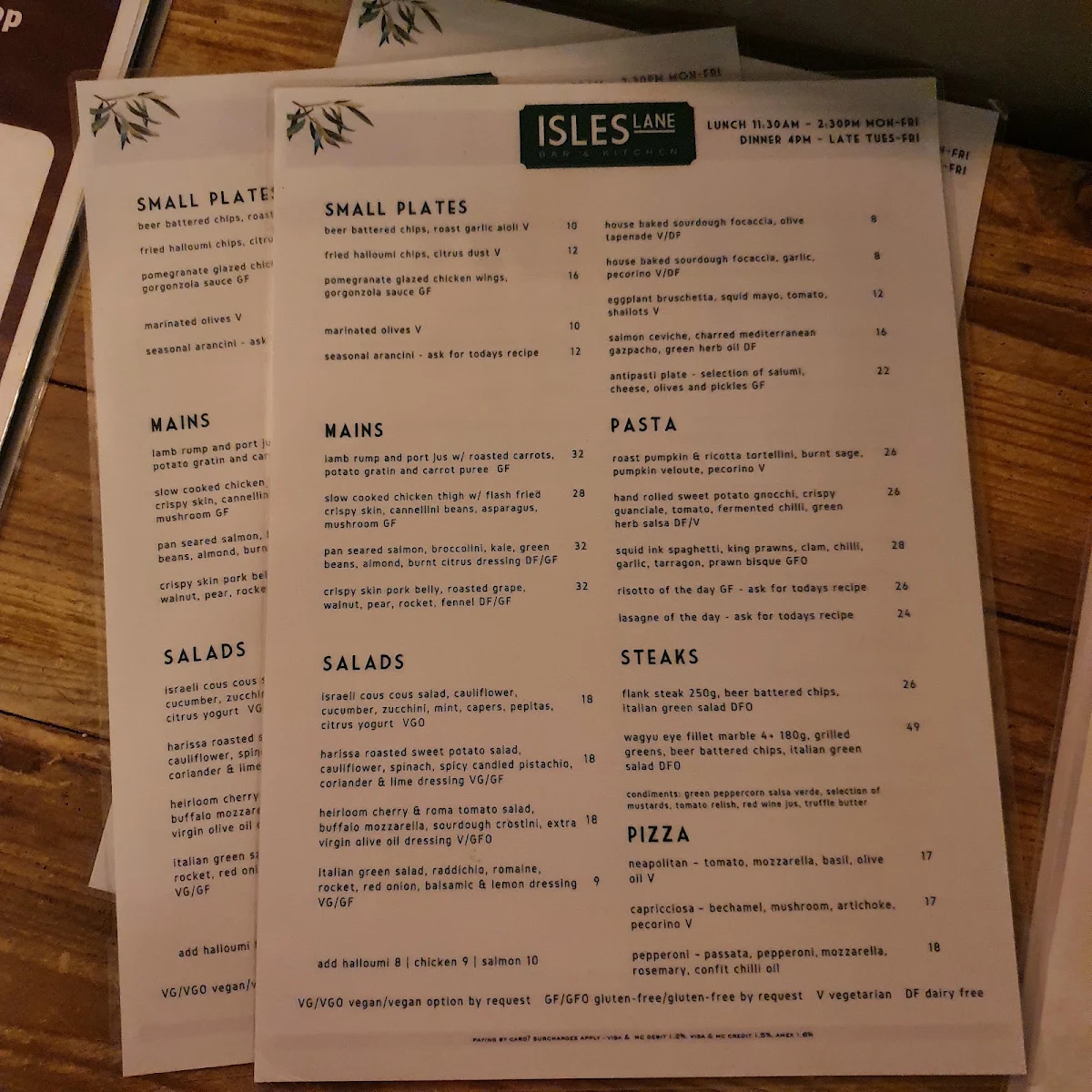 Menu, Isles Lane