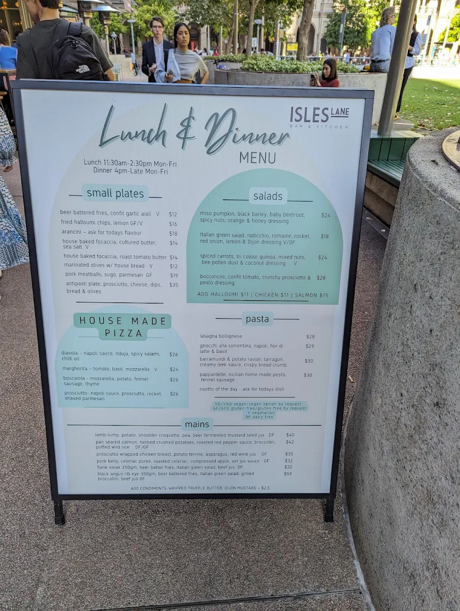Menu, Isles Lane