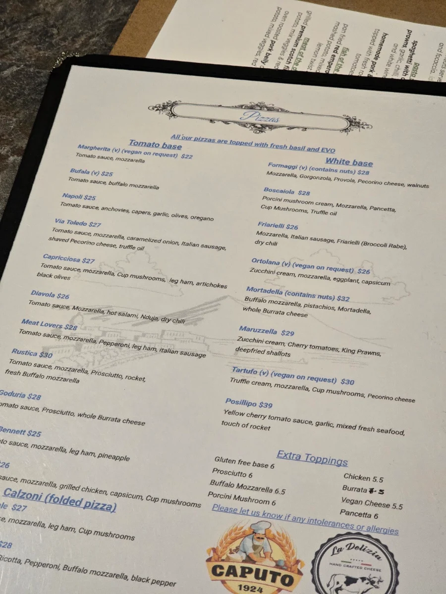 Menu, Maruzzella Restaurant