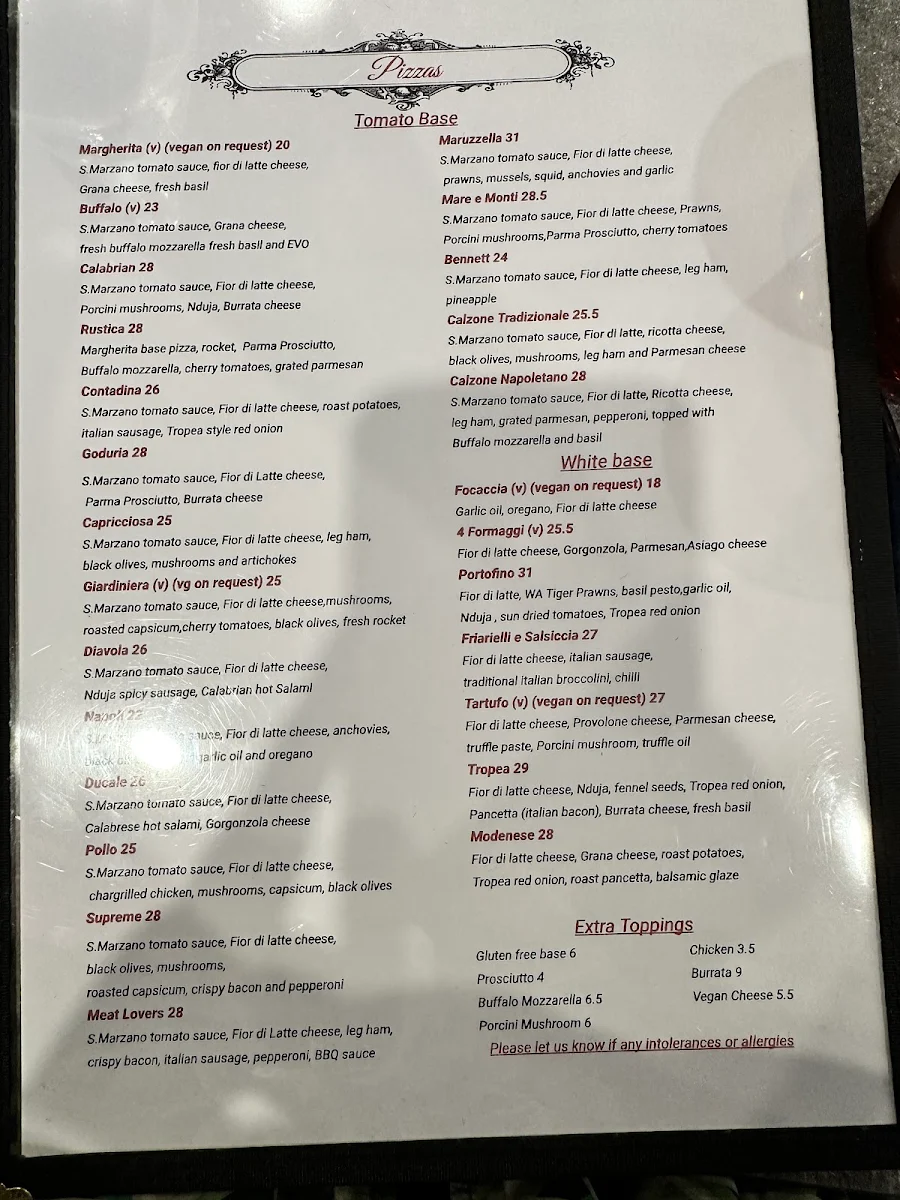 Menu, Maruzzella Restaurant