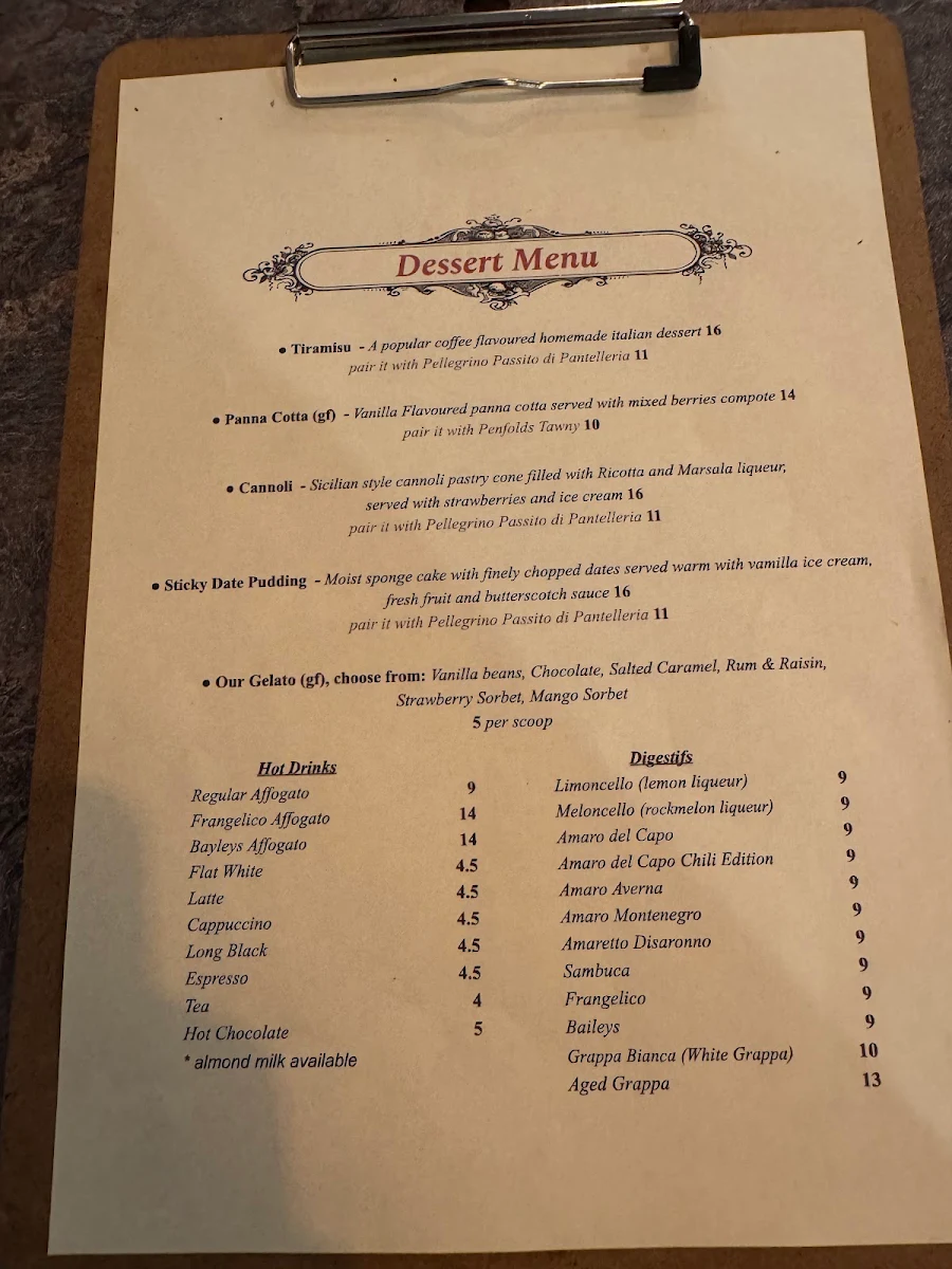 Menu, Maruzzella Restaurant