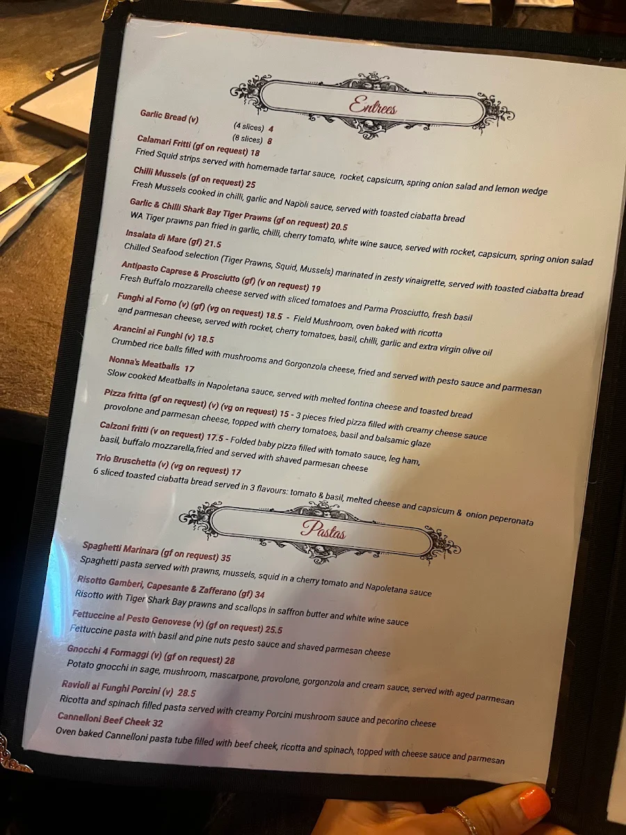 Menu, Maruzzella Restaurant