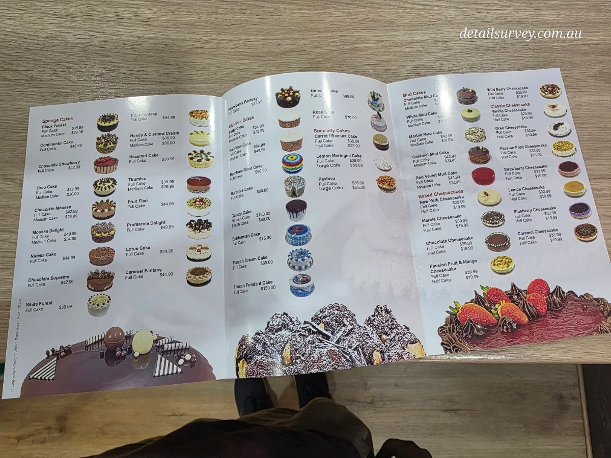 Menu, The Cake Palace