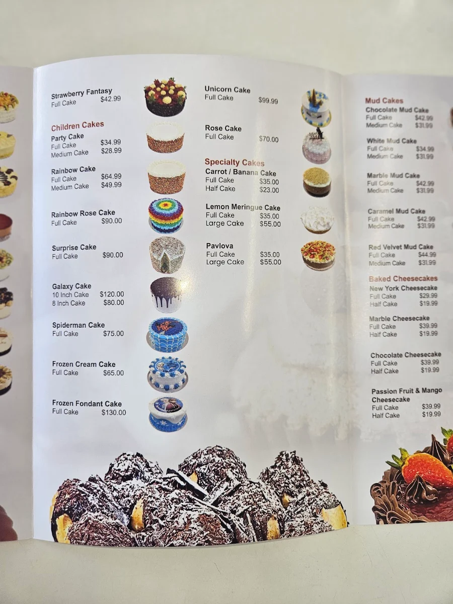 Menu, The Cake Palace