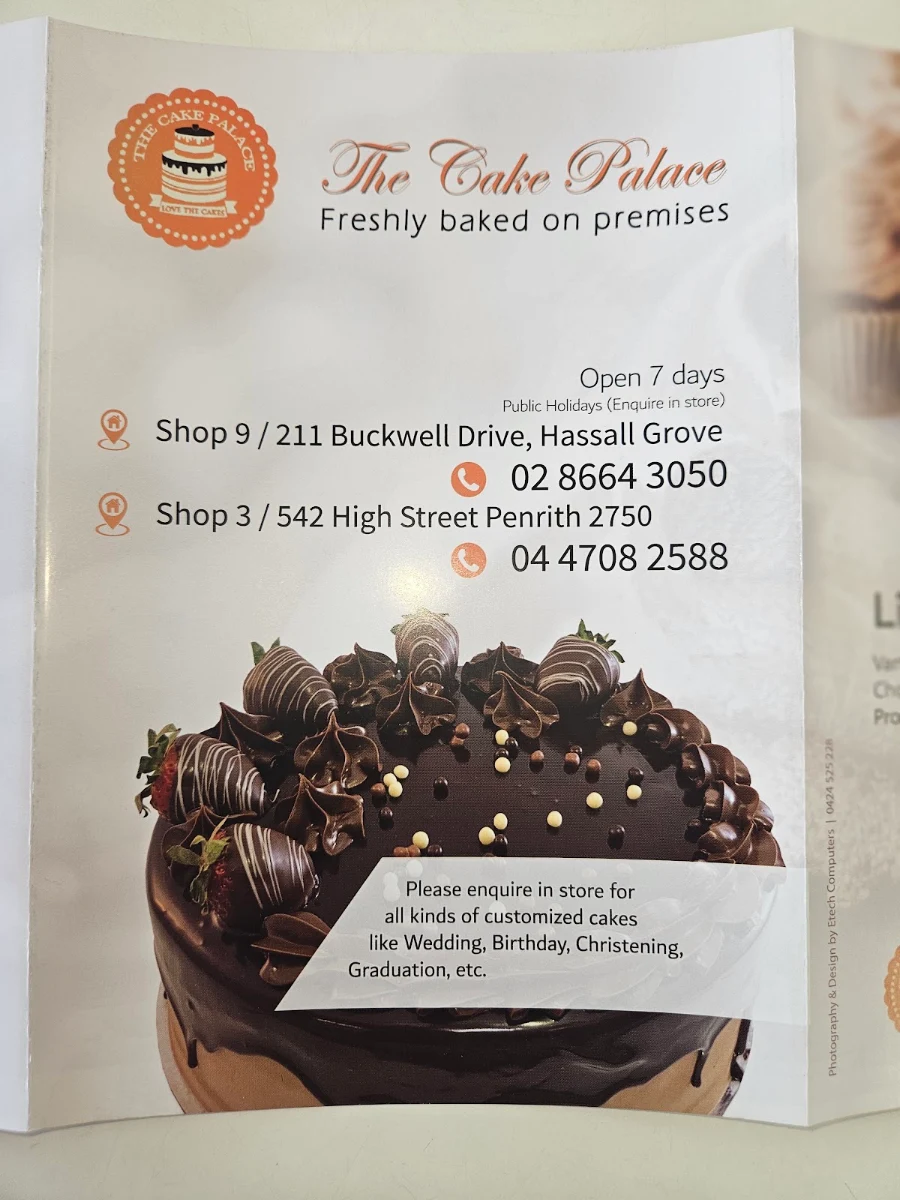 Menu, The Cake Palace