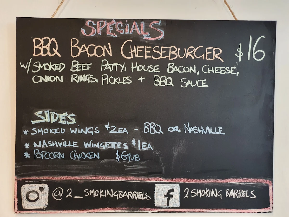 Menu, 2 Smoking Barrels Barbecue Joint & Food truck