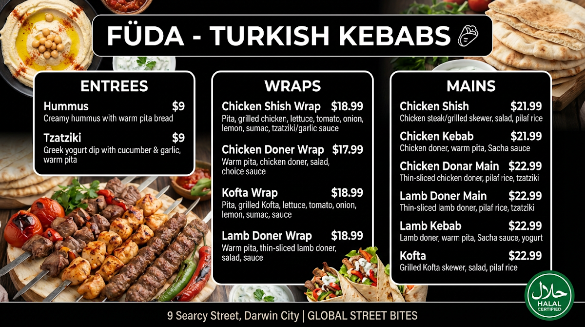 Menu, FÜDA : GLOBAL STREET BITES