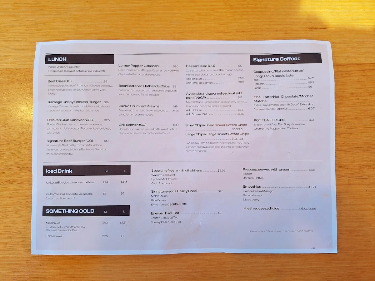 Menu, Coffee Guru Kedron