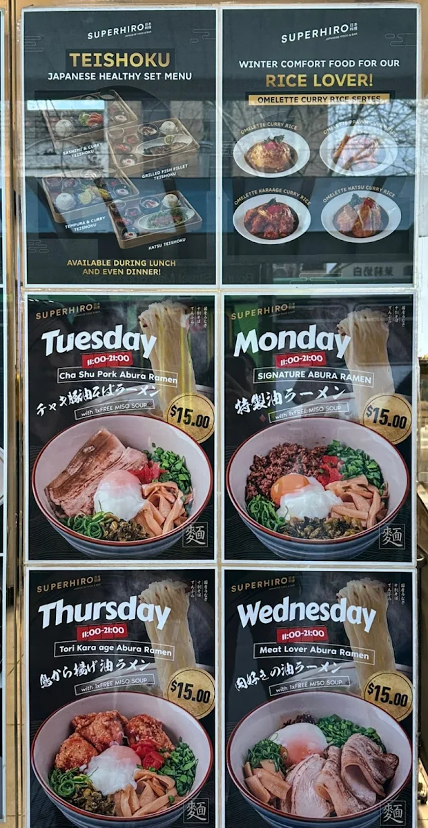 Menu, SUPERHIRO