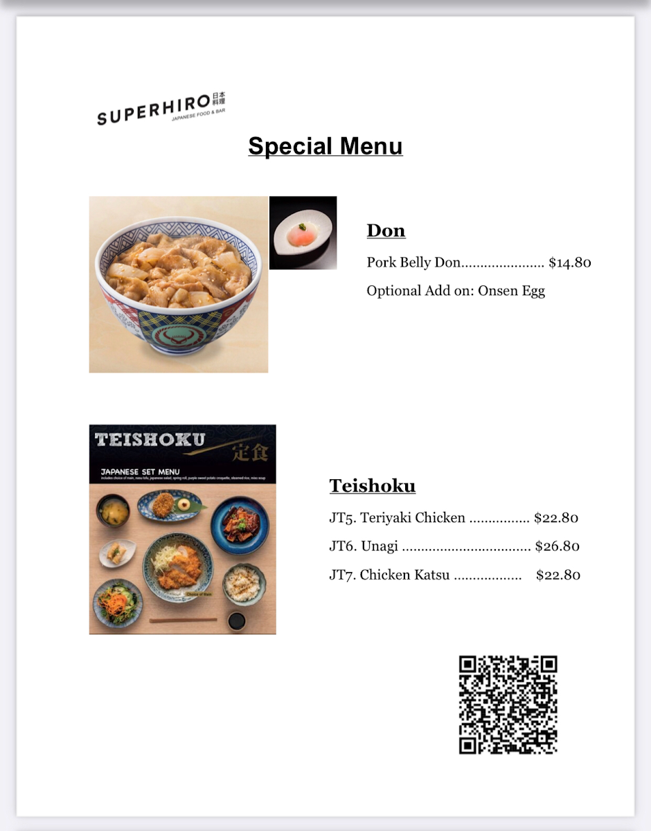 Menu, SUPERHIRO