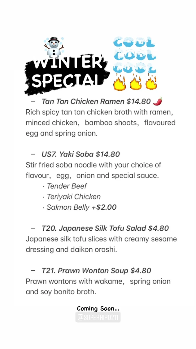 Menu, SUPERHIRO