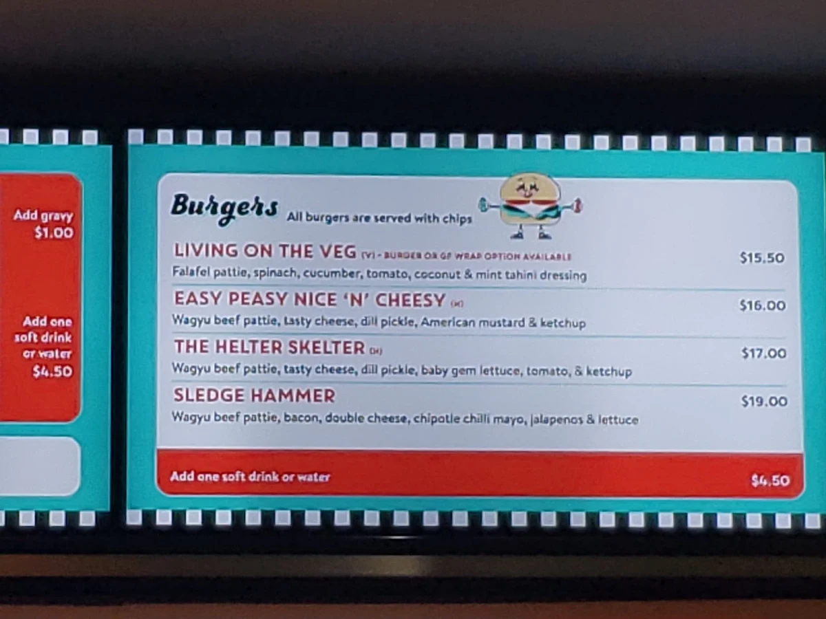 Menu, Helter Skelter Cafe