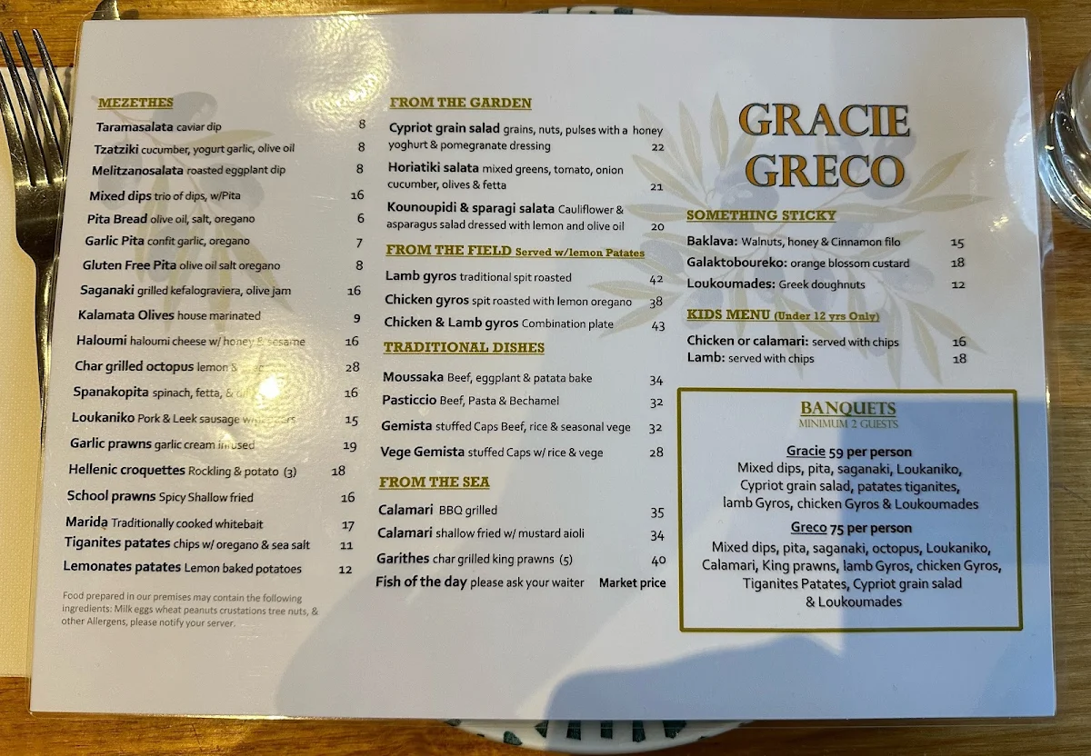 Menu, Gracie Greco