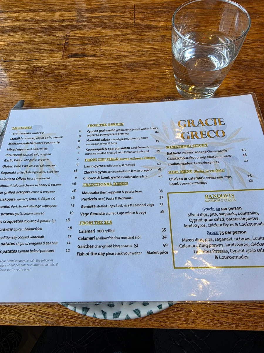 Menu, Gracie Greco