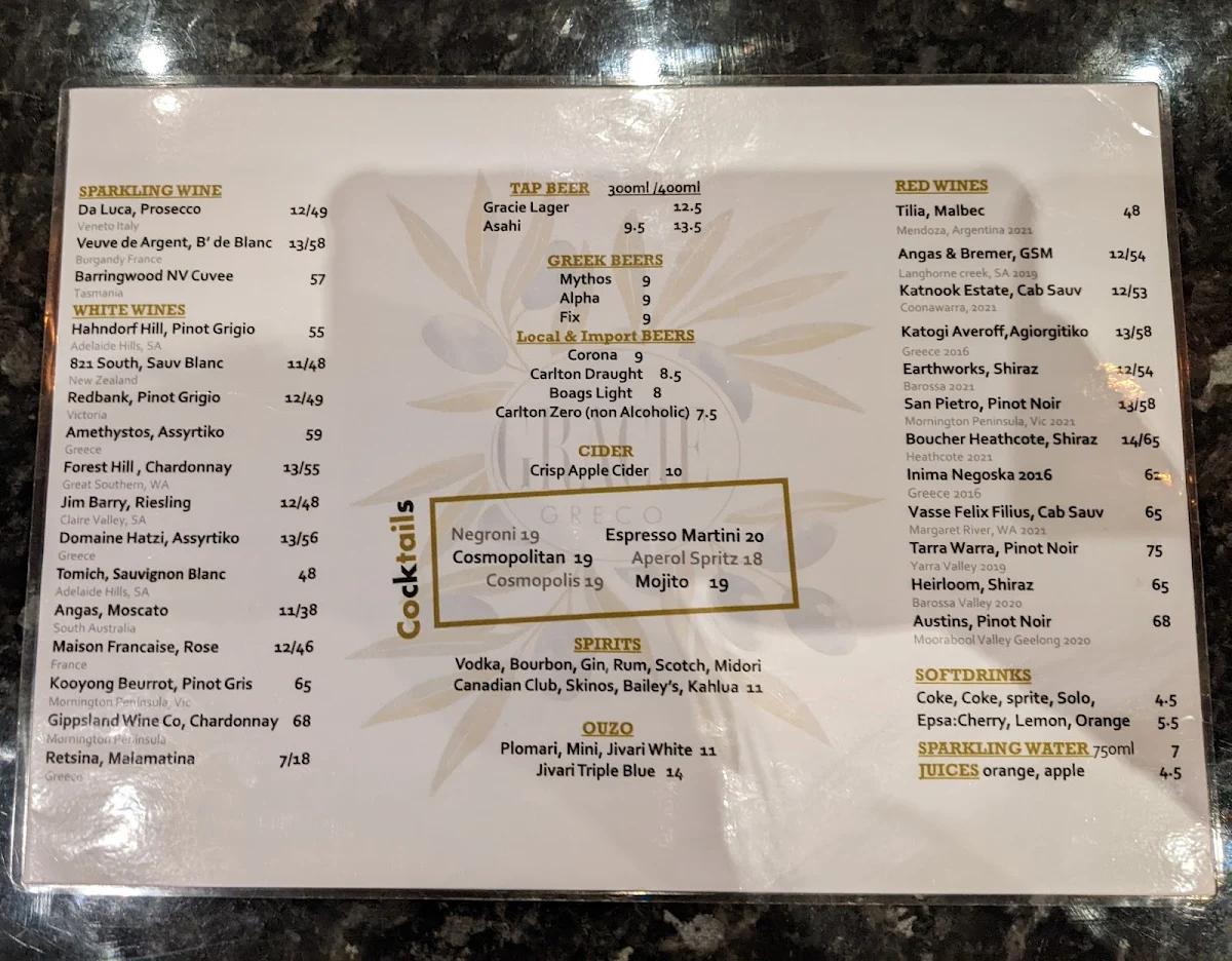 Menu, Gracie Greco