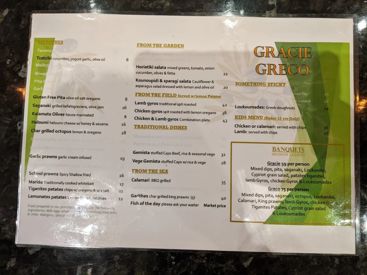 Menu, Gracie Greco