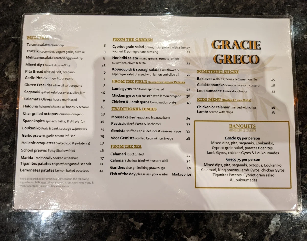 Menu, Gracie Greco