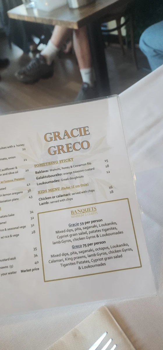 Menu, Gracie Greco