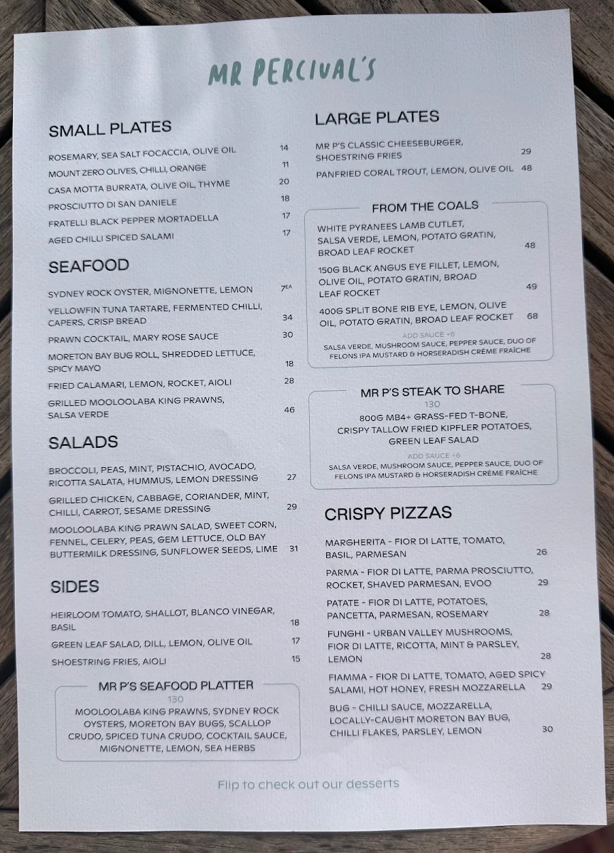 Menu, Mr Percival's