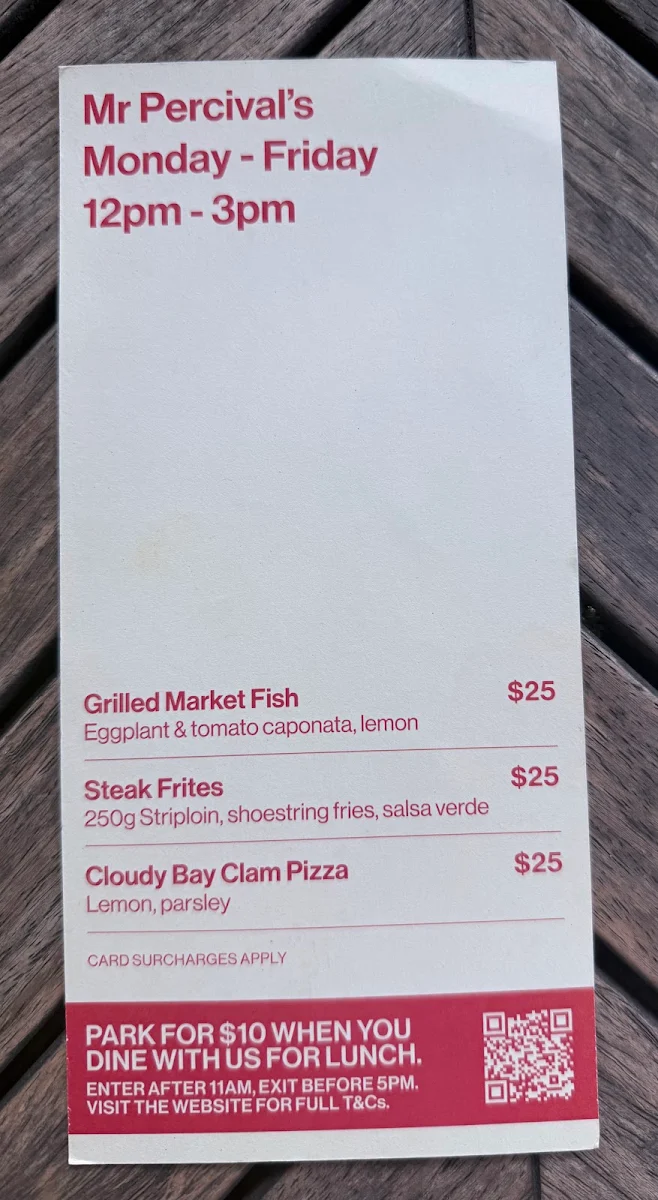 Menu, Mr Percival's